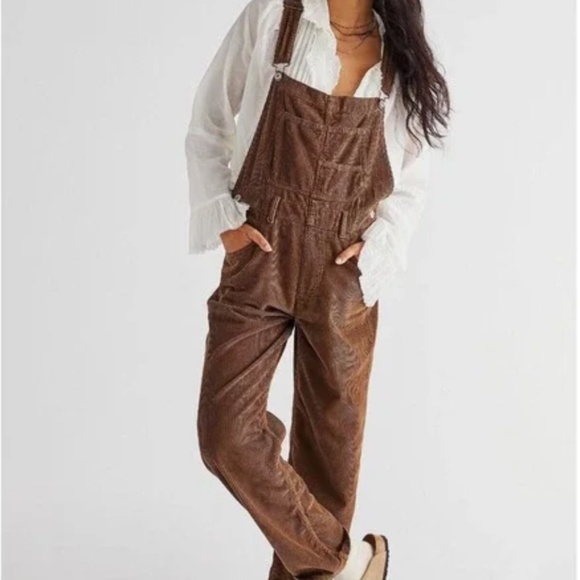 Free People We The Free ZIGGY Corduroy Brown Cord Overalls Small - Picture 1 of 5
